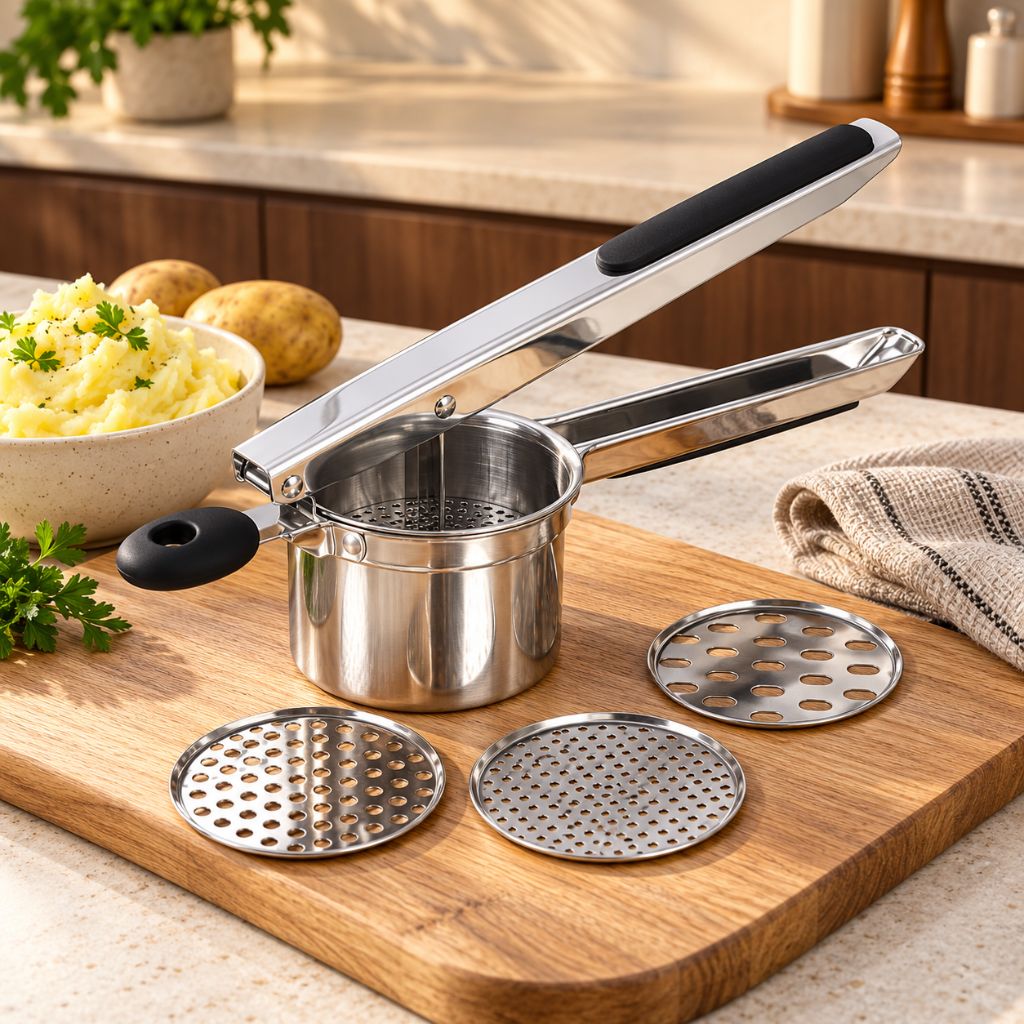 Stainless Steel Potato Ricer with 4 Interchangeable Discs
