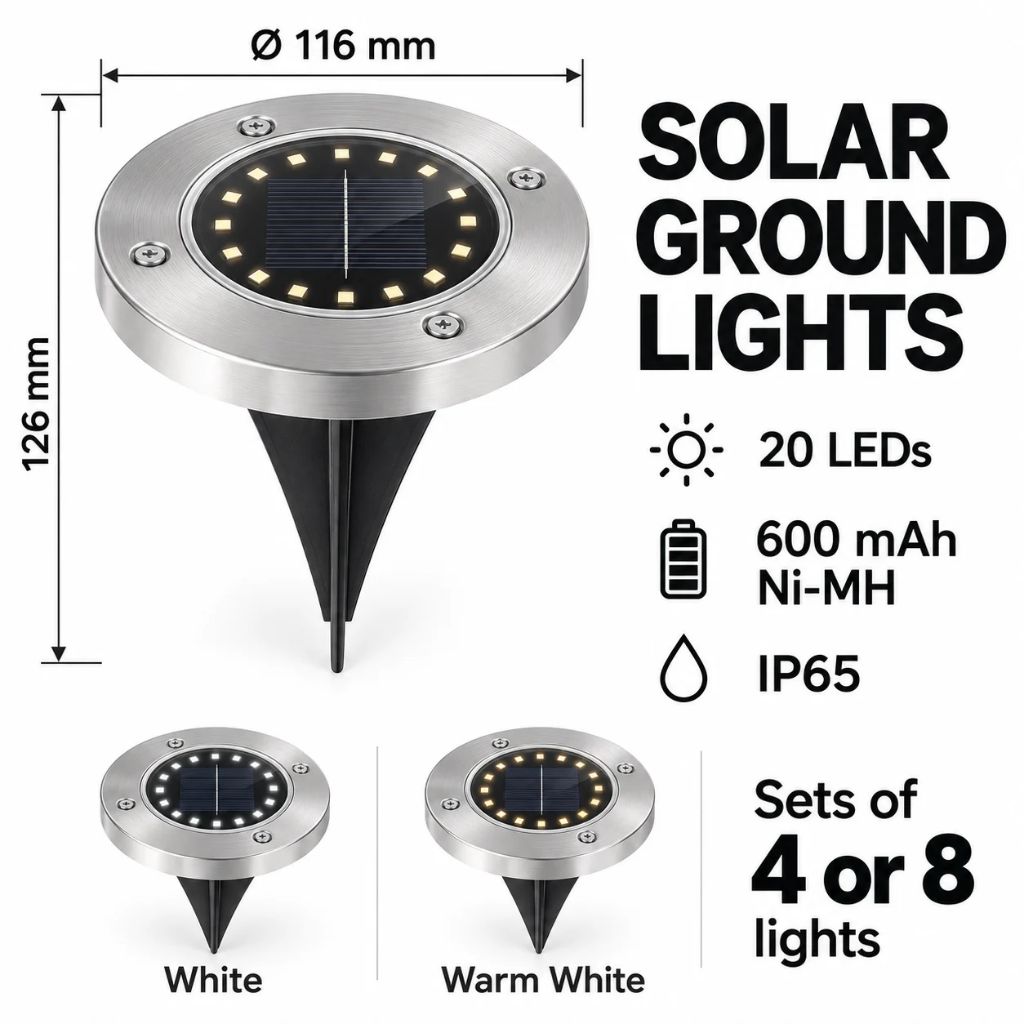 Stainless Steel Solar LED Garden Ground Lights IP65