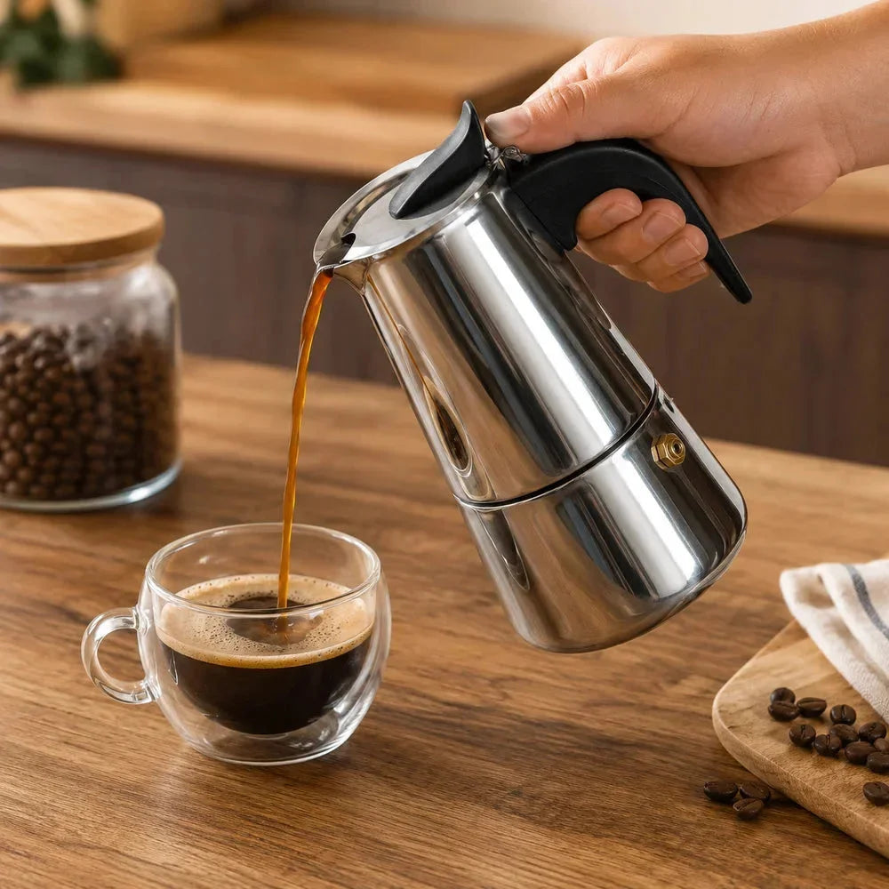 Stainless steel stovetop italian coffee moka pot – view 2