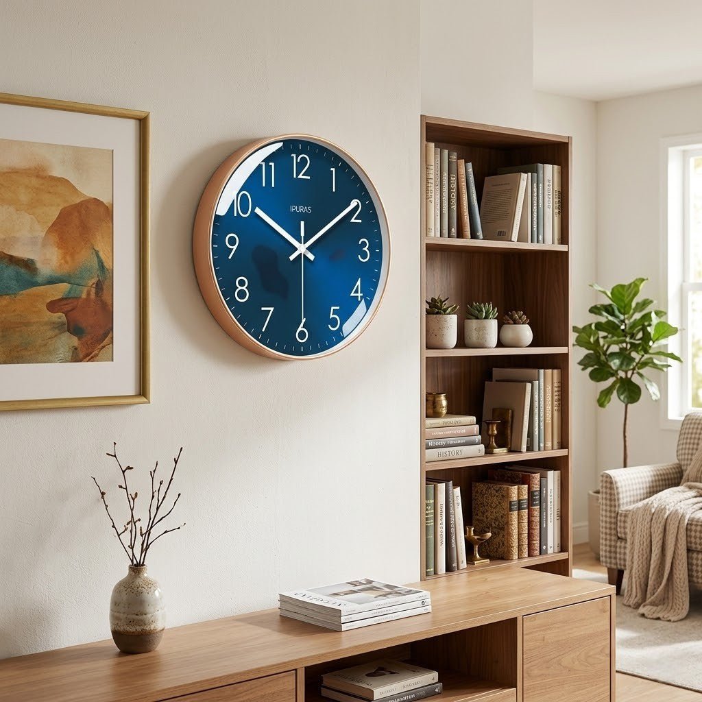 Stellar Blue Silent Quartz Modern Wall Clock - Lattea Global