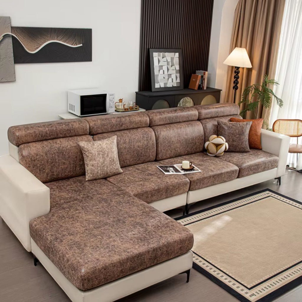 Stretch Sofa Cushion Cover Vintage Leather Look - Lattea Global