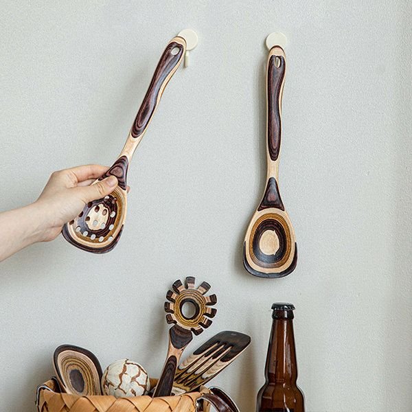Striped Natural Wood Cooking Utensil Set by Lattea - Lattea Global