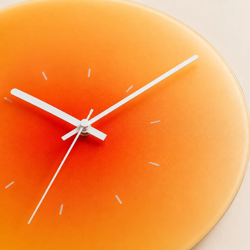 SunAura Sunset-Inspired Glass Wall Clock glass gradient close-up