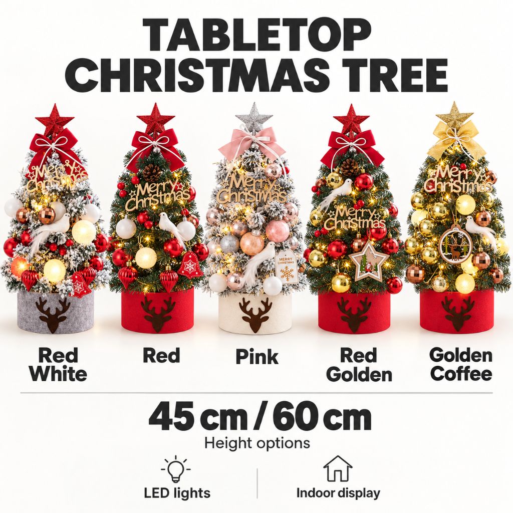 Tabletop Christmas Tree with LED Lights and Ornaments