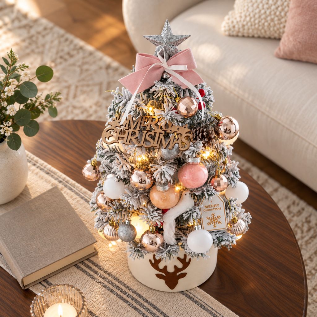 Tabletop Christmas Tree with LED Lights and Ornaments