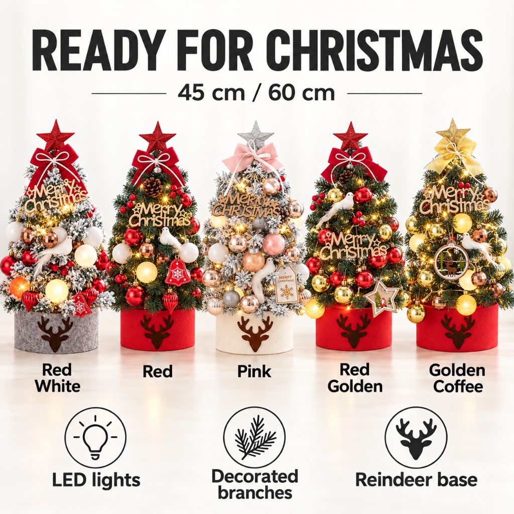 Tabletop Christmas Tree with LED Lights and Ornaments