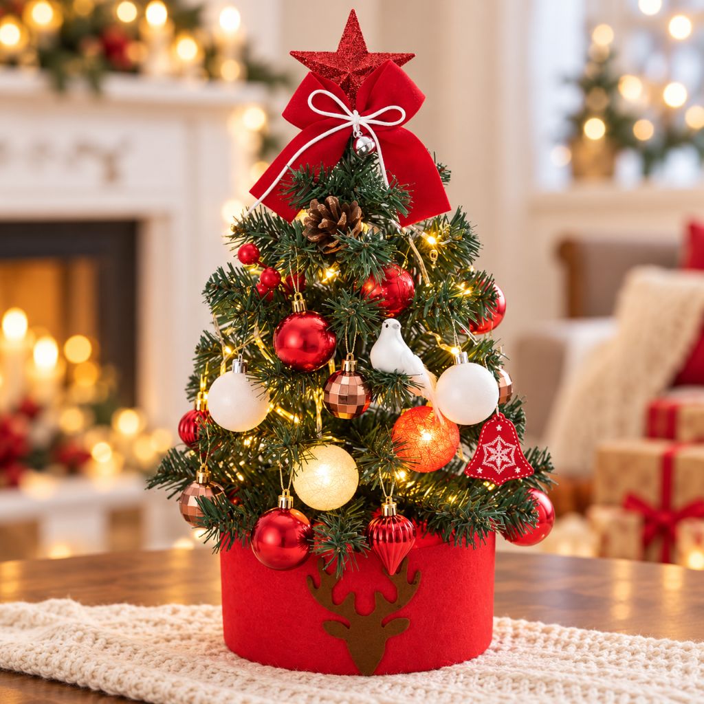 Tabletop Christmas Tree with LED Lights and Ornaments