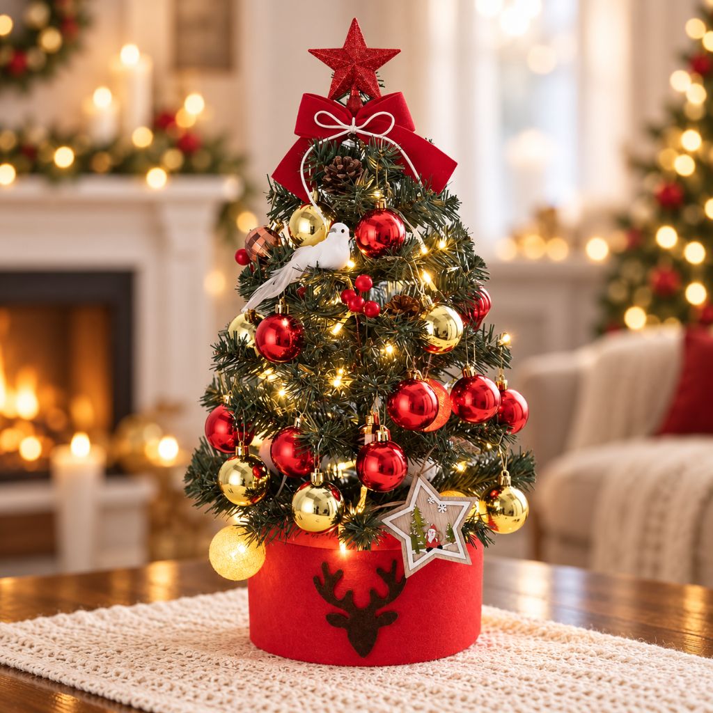 Tabletop Christmas Tree with LED Lights and Ornaments
