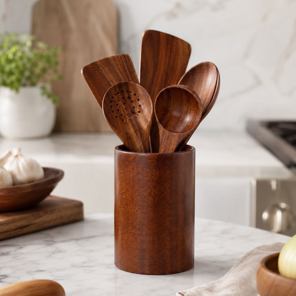 Teak Wood Kitchen Utensil Holder