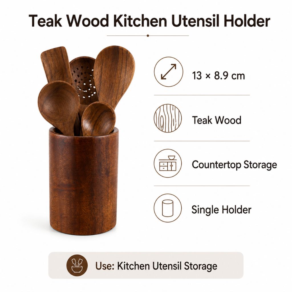 Teak Wood Kitchen Utensil Holder