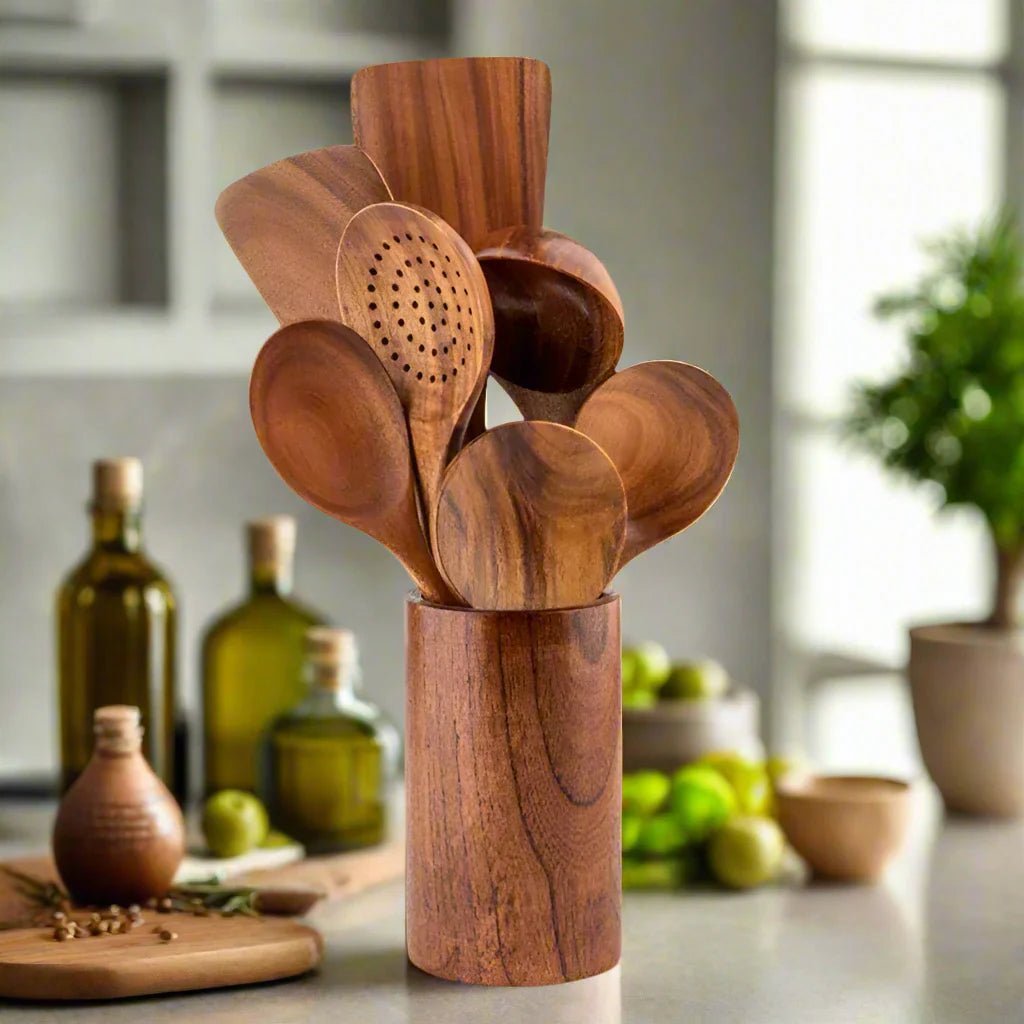Teak Wooden Kitchen Utensils Set - Lattea Global