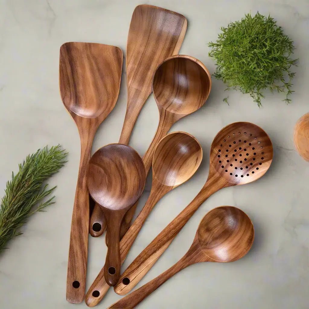 Teak Wooden Kitchen Utensils Set - Lattea Global