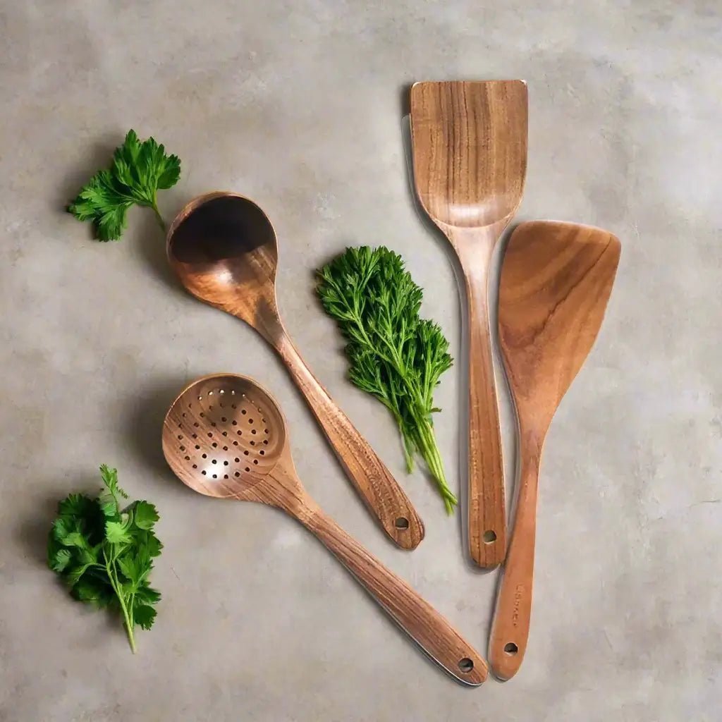Teak Wooden Kitchen Utensils Set - Lattea Global