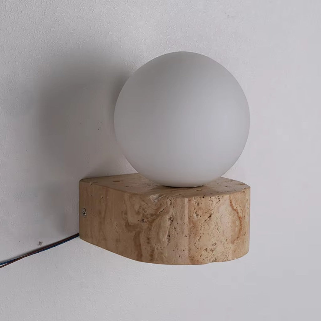Travertine Stone Bedside Globe Wall Sconce Japanese Wabi Sabi - Lattea Global