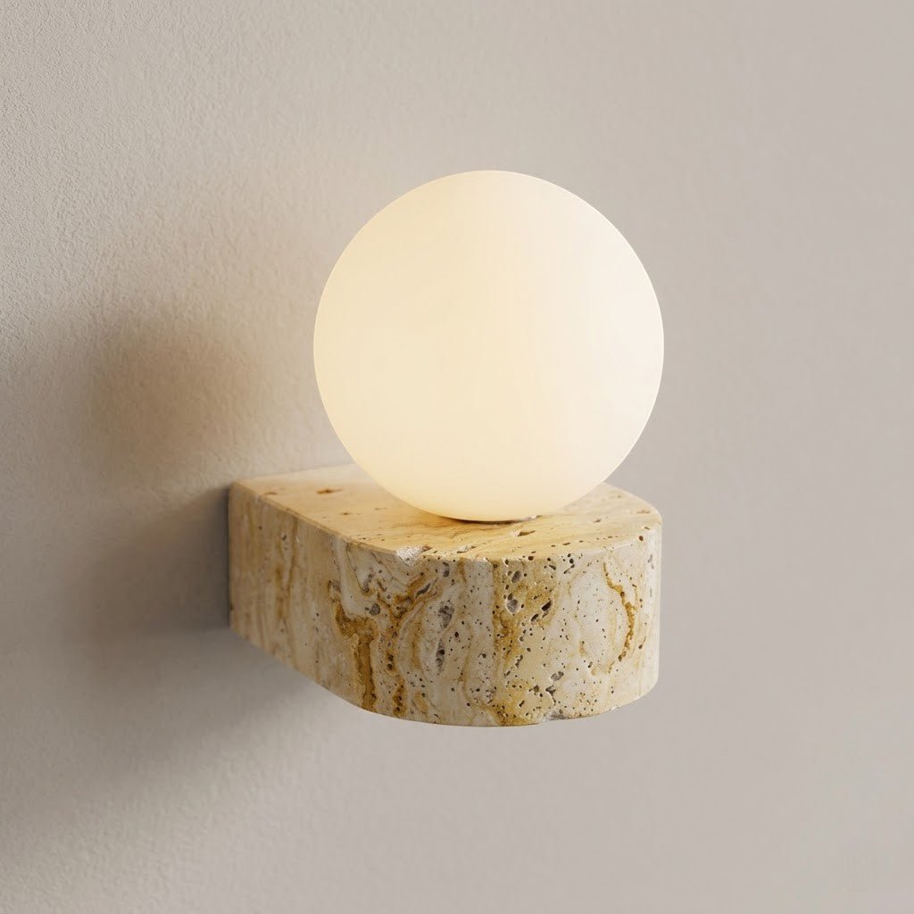 Travertine Stone Bedside Globe Wall Sconce Japanese Wabi Sabi - Lattea Global