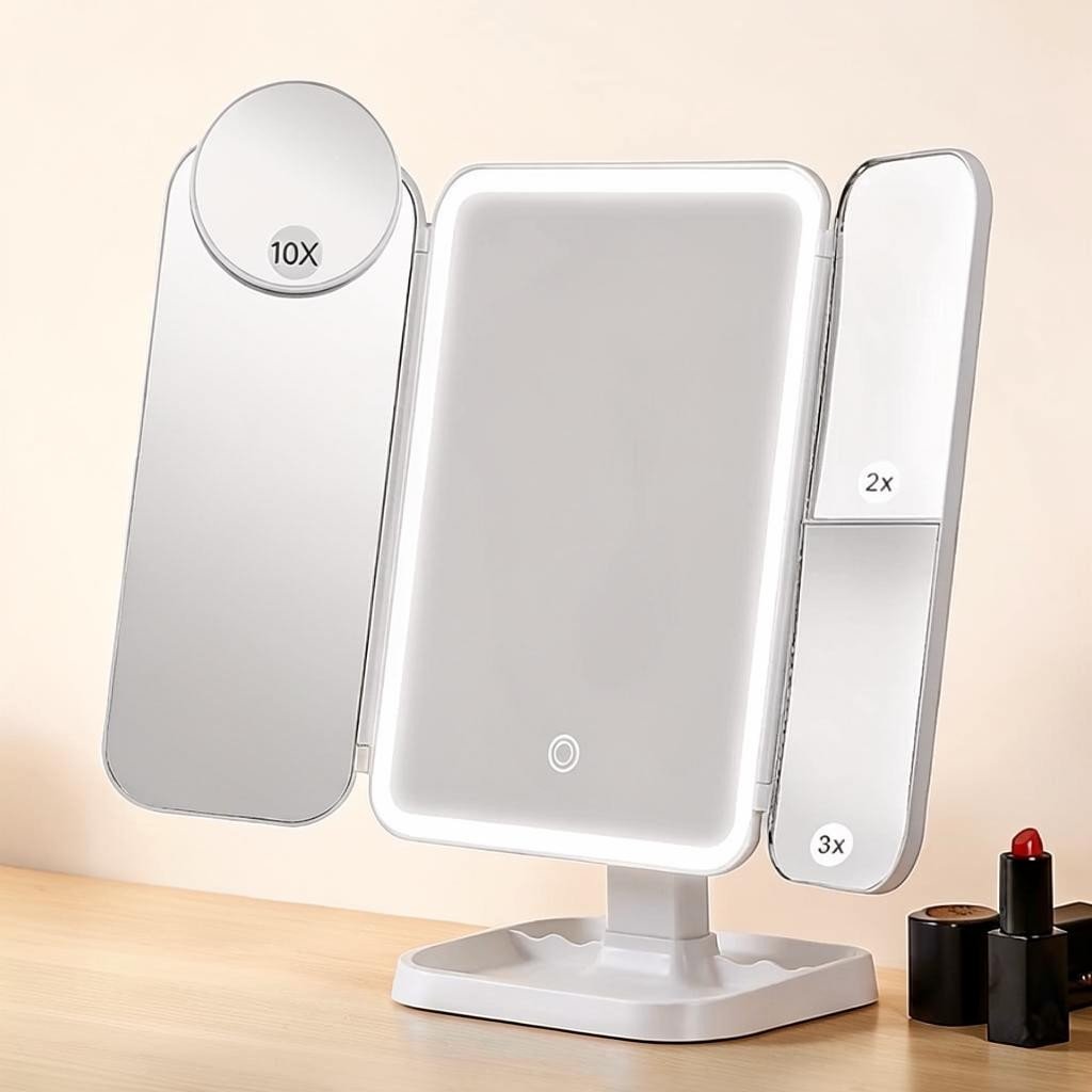 Trifold Lighted Makeup Magnifying Mirror Rechargeable - Lattea Global