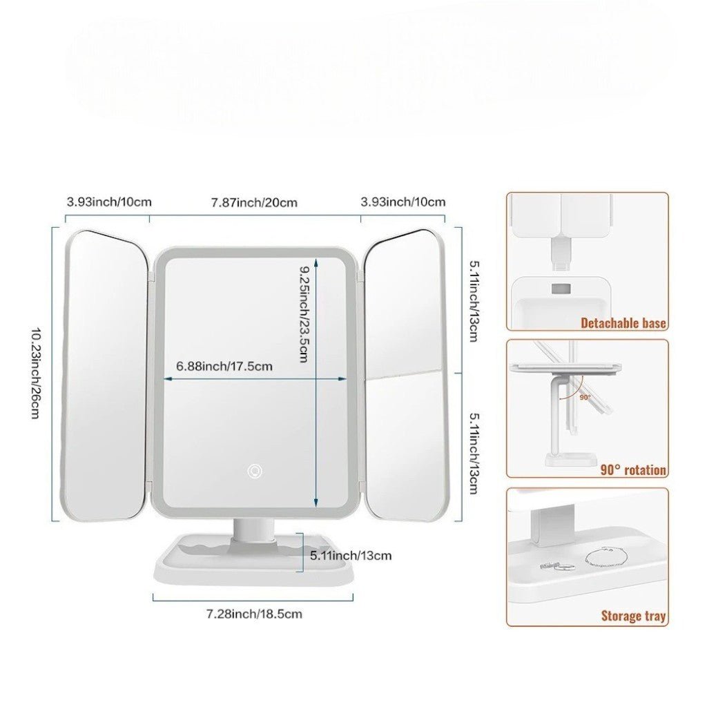 Trifold Lighted Makeup Magnifying Mirror Rechargeable - Lattea Global
