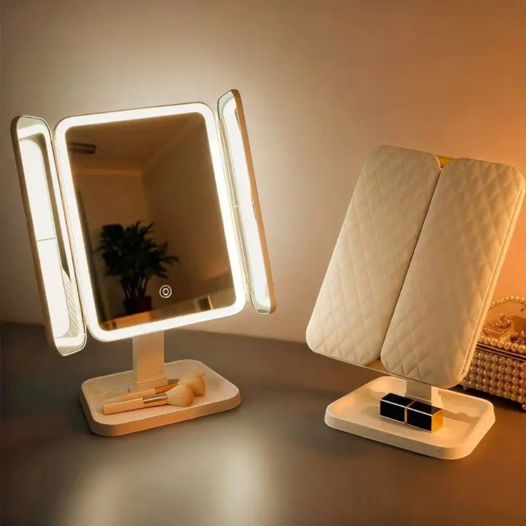 Trifold Lighted Makeup Magnifying Mirror Rechargeable - Lattea Global
