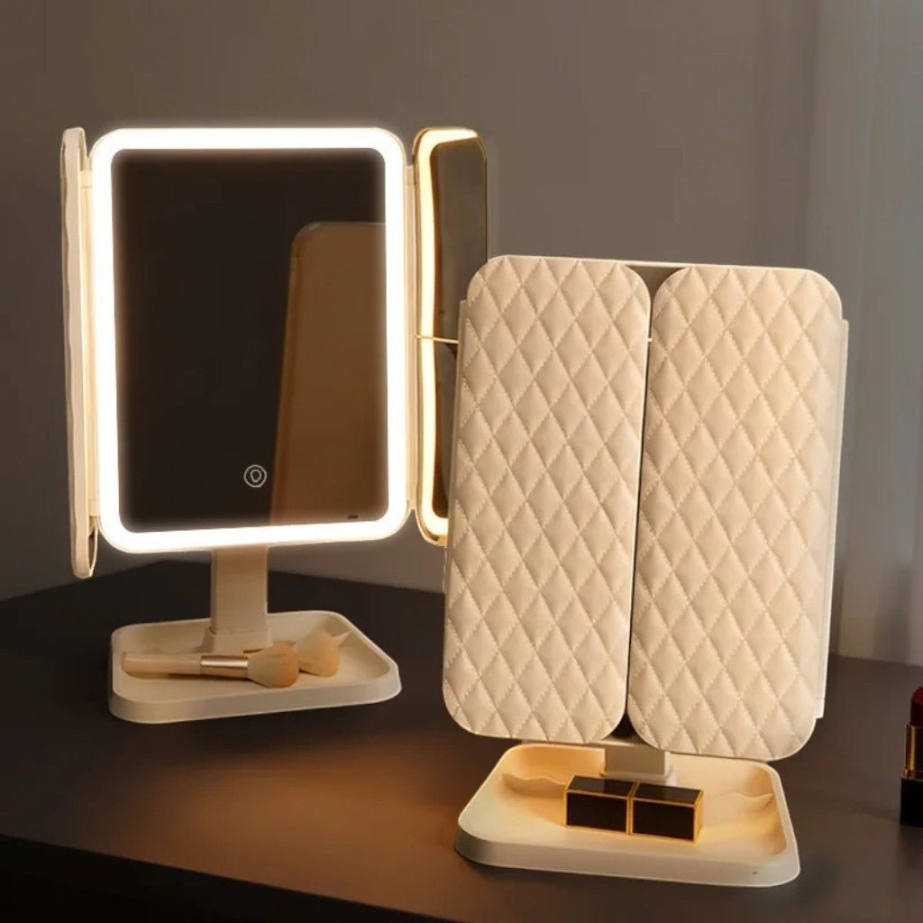 Trifold Lighted Makeup Magnifying Mirror Rechargeable - Lattea Global