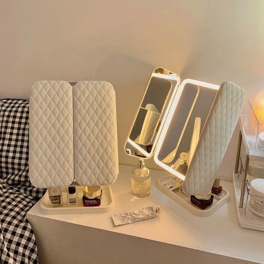Trifold Lighted Makeup Magnifying Mirror Rechargeable - Lattea Global