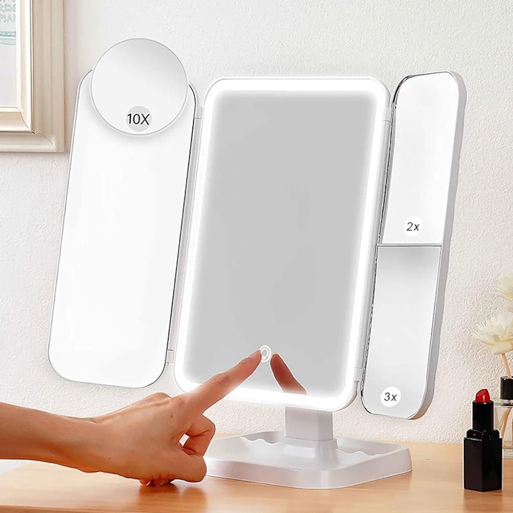 Trifold Lighted Makeup Magnifying Mirror Rechargeable - Lattea Global