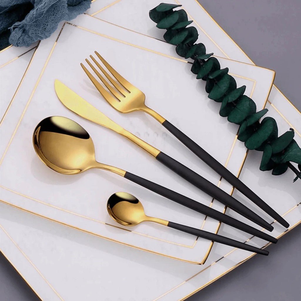 Two - Tone Handle Gold Cutlery Set - 30 Piece Flatware - Lattea Global