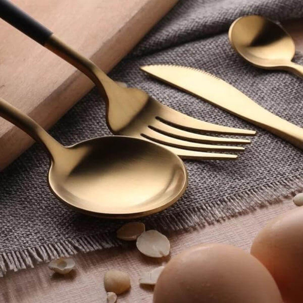 Two - Tone Handle Gold Cutlery Set - 30 Piece Flatware - Lattea Global