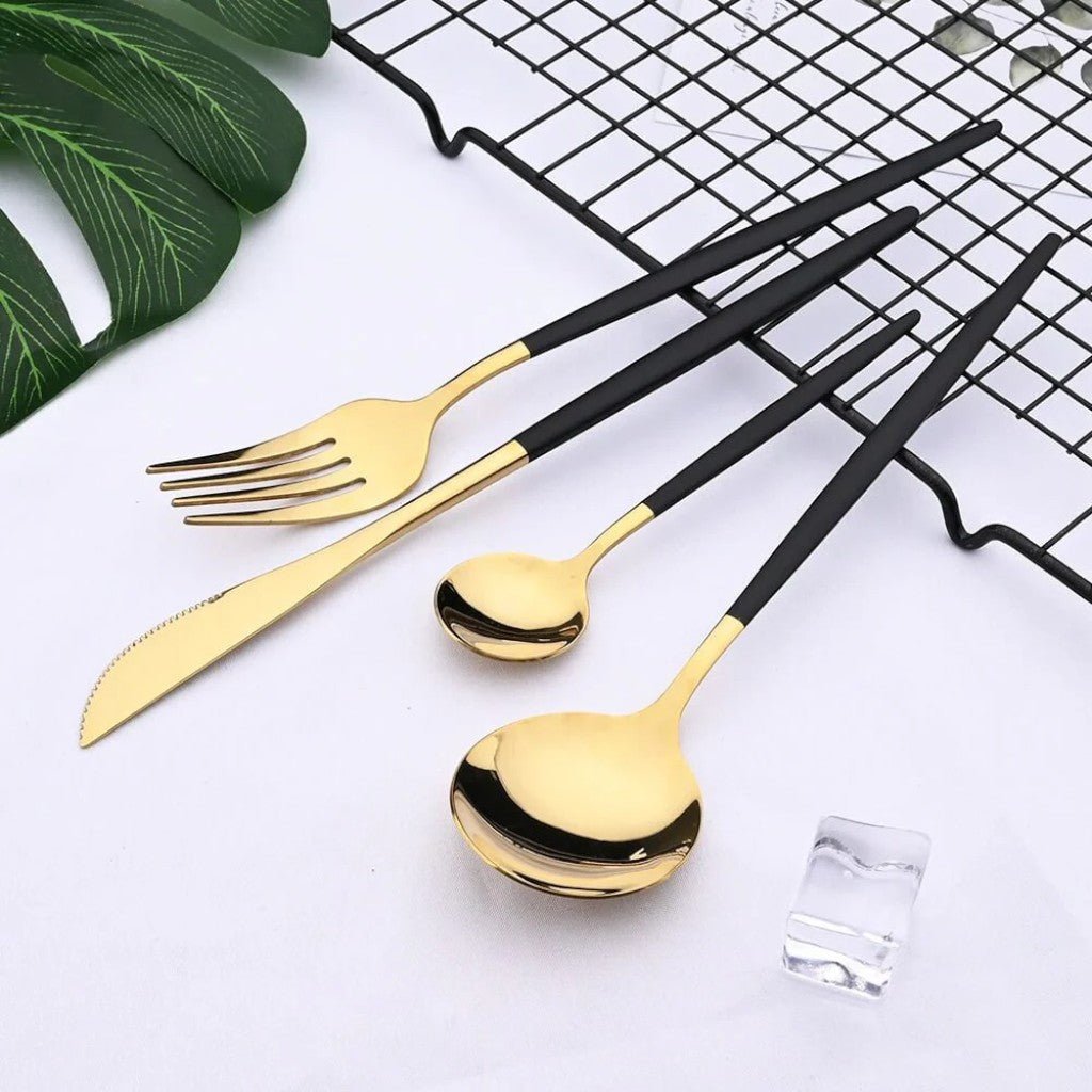 Two - Tone Handle Gold Cutlery Set - 30 Piece Flatware - Lattea Global