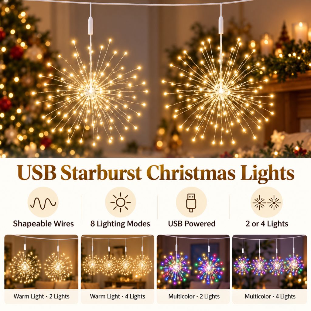 USB LED Starburst Christmas Lights with 8 Lighting Modes