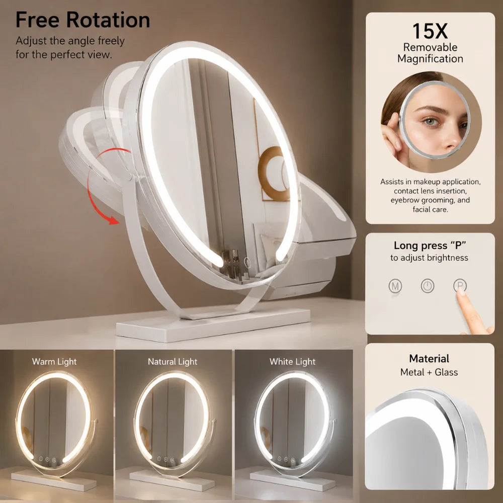 Vanity makeup mirror 15x magnification touch with led lights – view 5