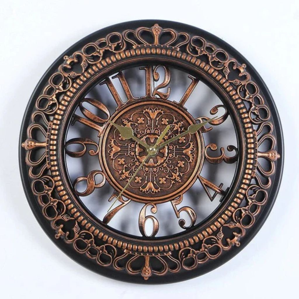 Vintage Antique European Metal Open-Face Wall Clock