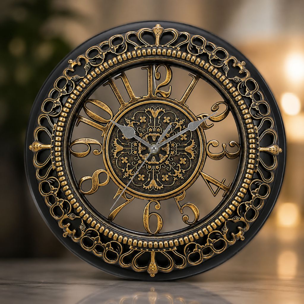 Vintage Antique European Metal Open-Face Wall Clock