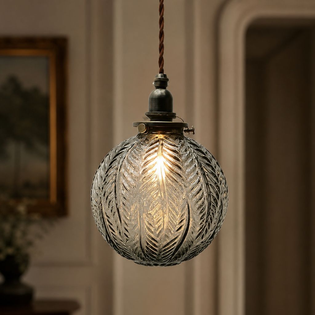 Vintage Colonial Glass Globe Pendant Light