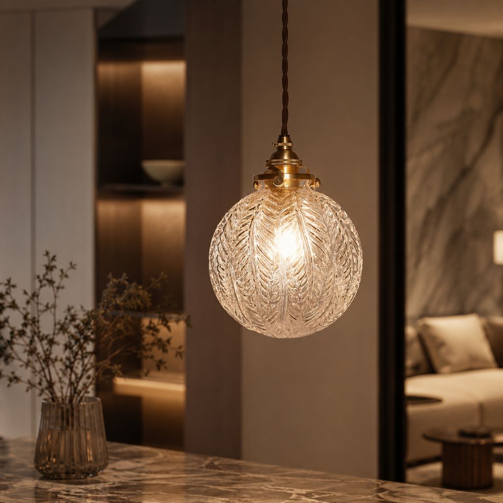 Vintage Colonial Glass Globe Pendant Light