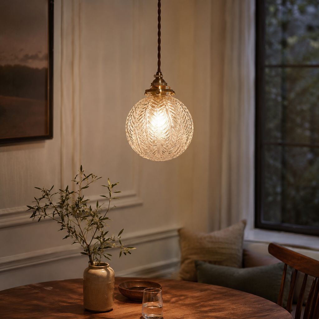Vintage Colonial Glass Globe Pendant Light