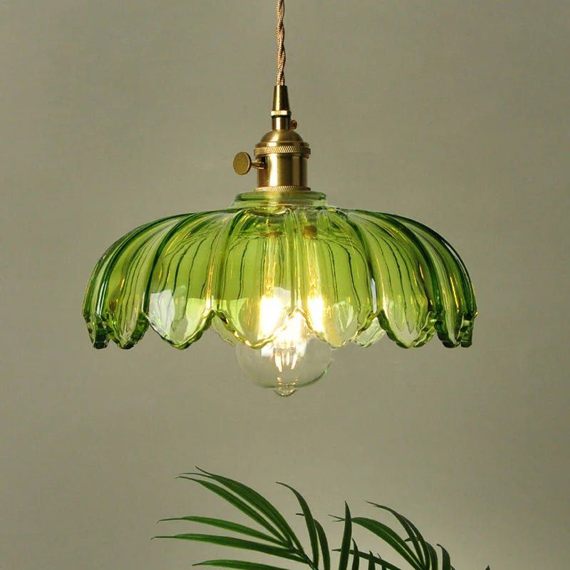 Vintage Floral Scalloped Glass Hanging Lamp