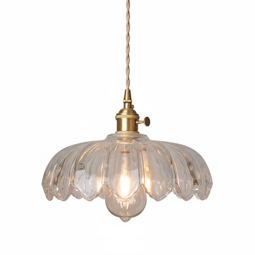 Vintage Floral Scalloped Glass Hanging Lamp