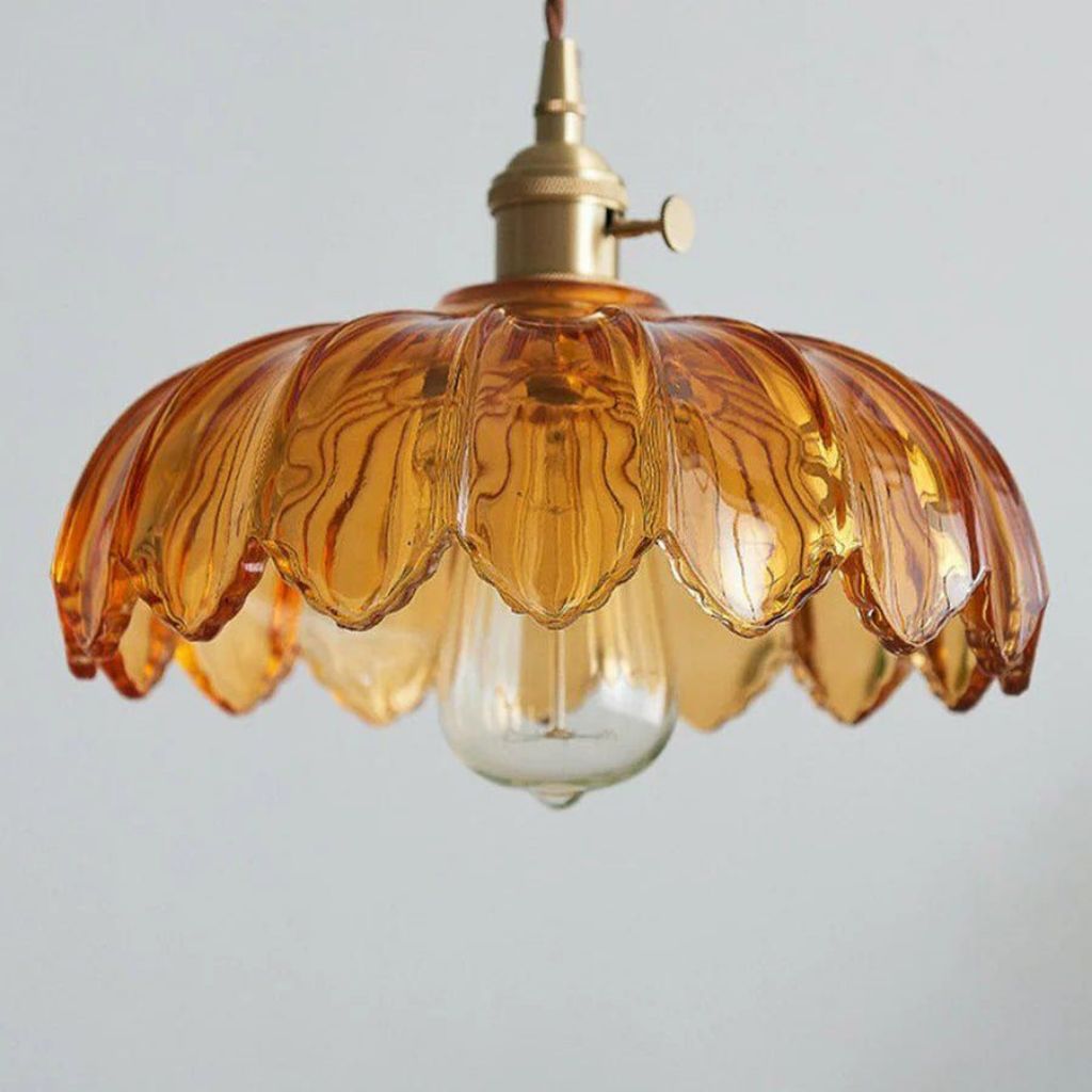 Vintage Floral Scalloped Glass Hanging Lamp