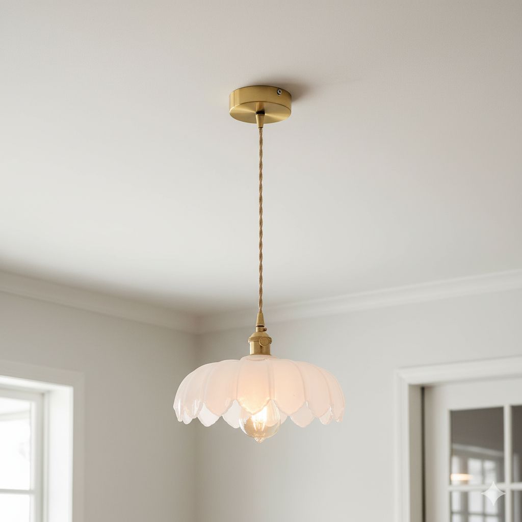 Vintage Floral Scalloped Glass Hanging Lamp