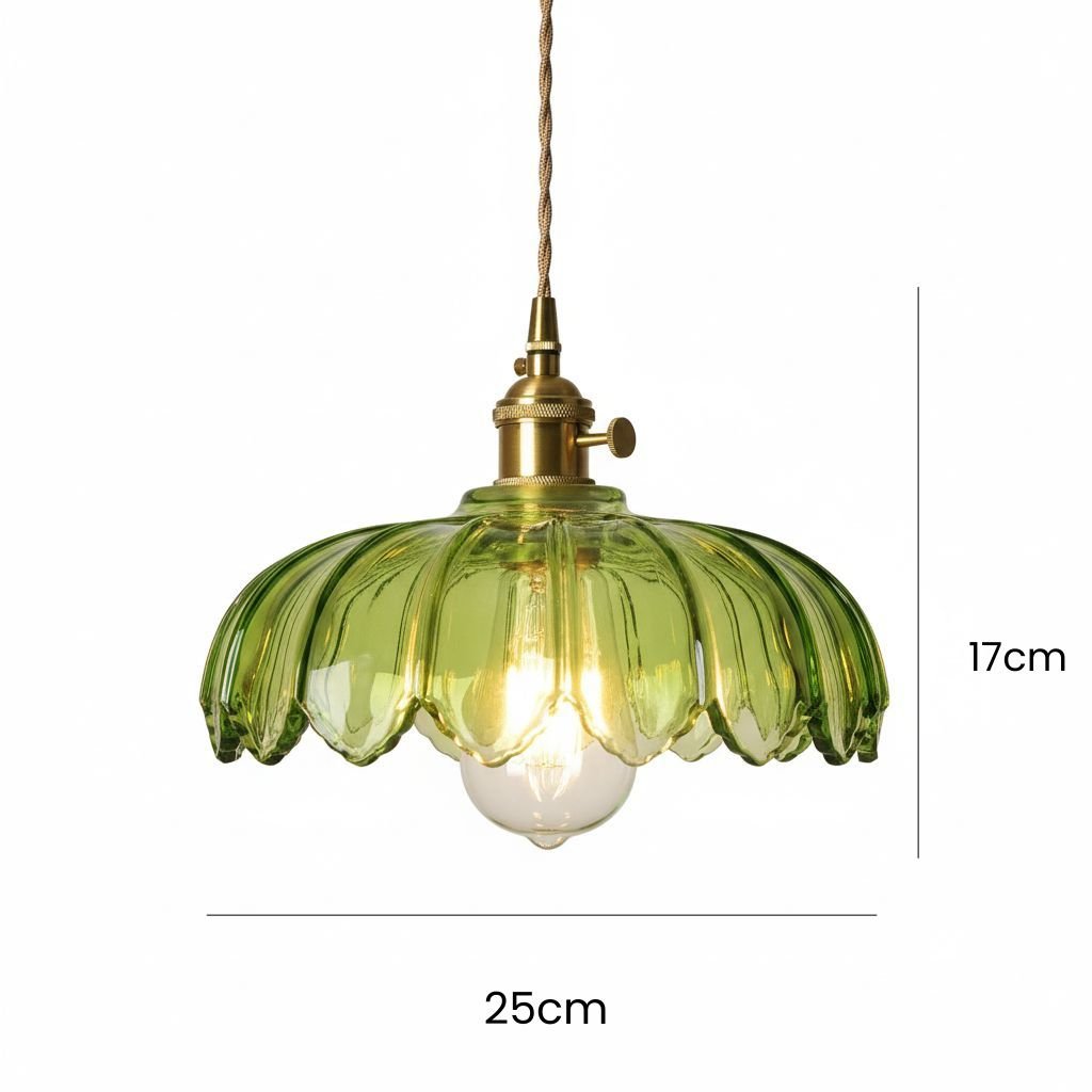 Vintage Floral Scalloped Glass Hanging Lamp