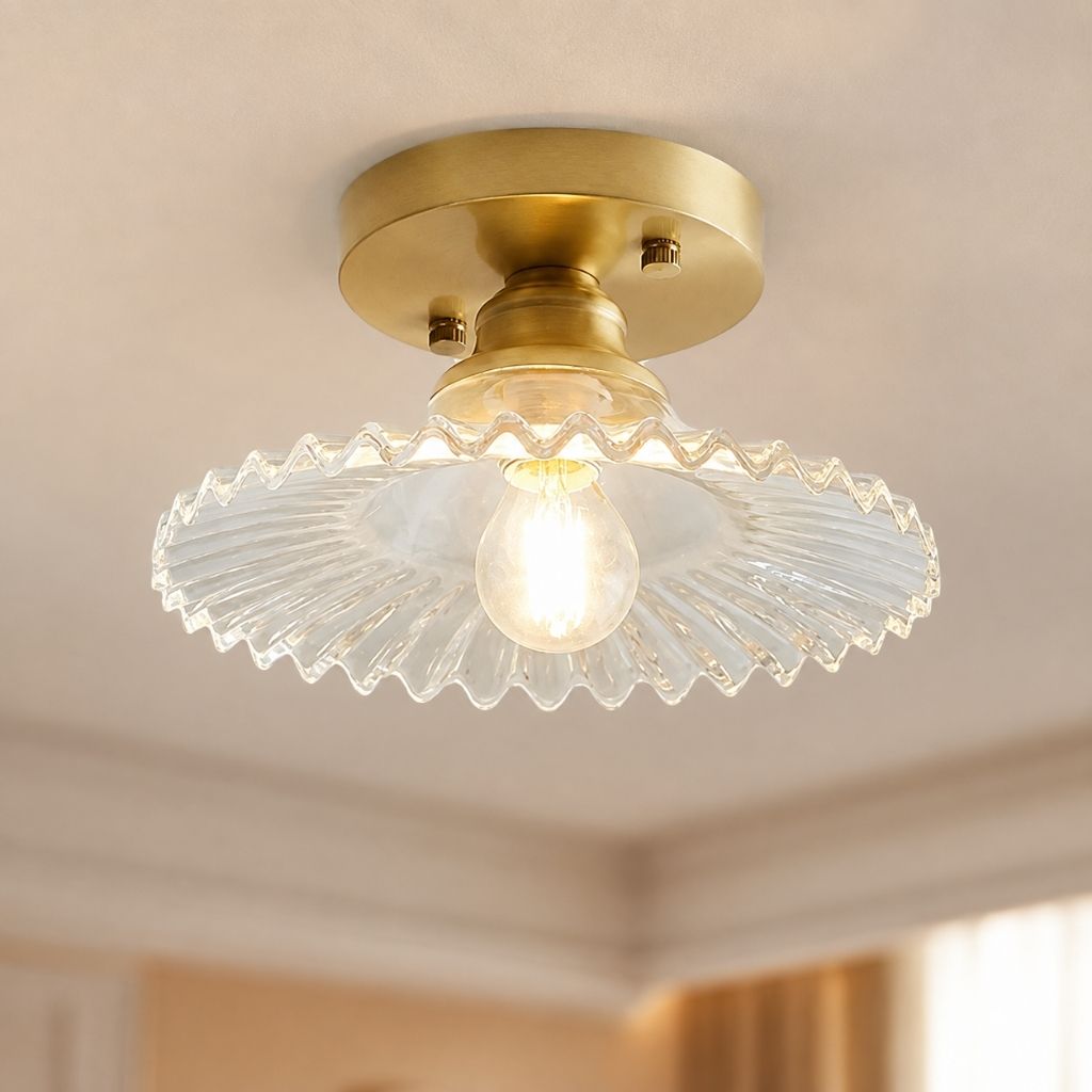 Vintage Ribbed Glass Semi-Flush Ceiling Light