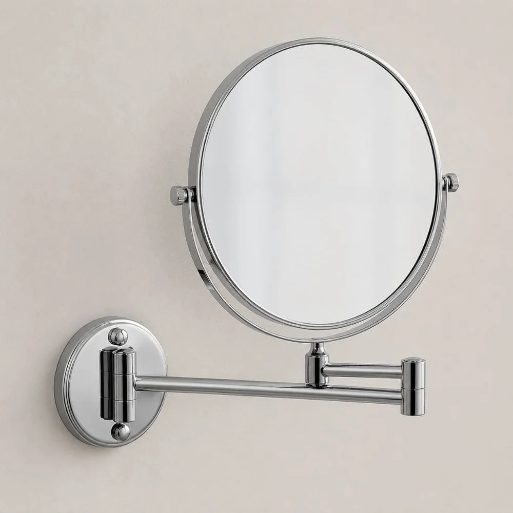 Wall mounted double sided makeup mirror extending folding dual-arm bracket – view 9