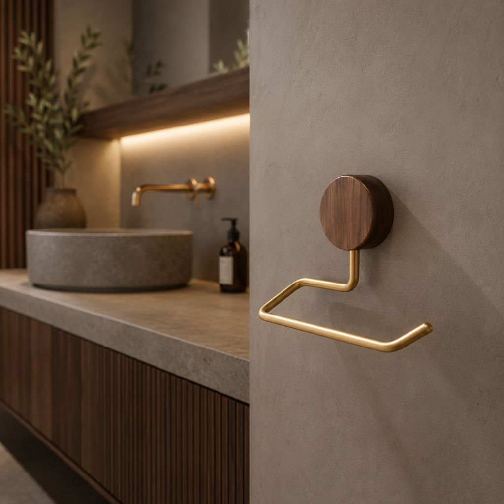 Wall-Mounted Metal Toilet Paper Holder with Wood Accent