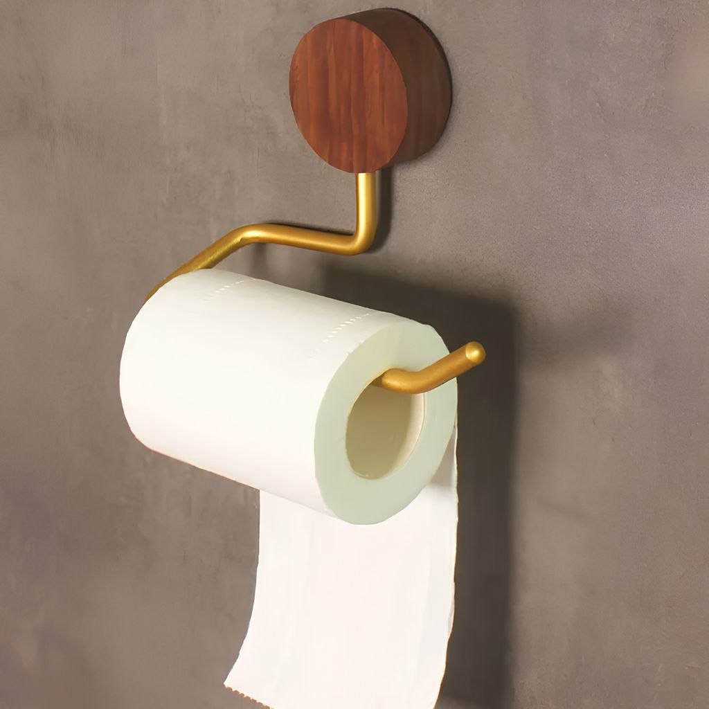 Wall-Mounted Metal Toilet Paper Holder with Wood Accent