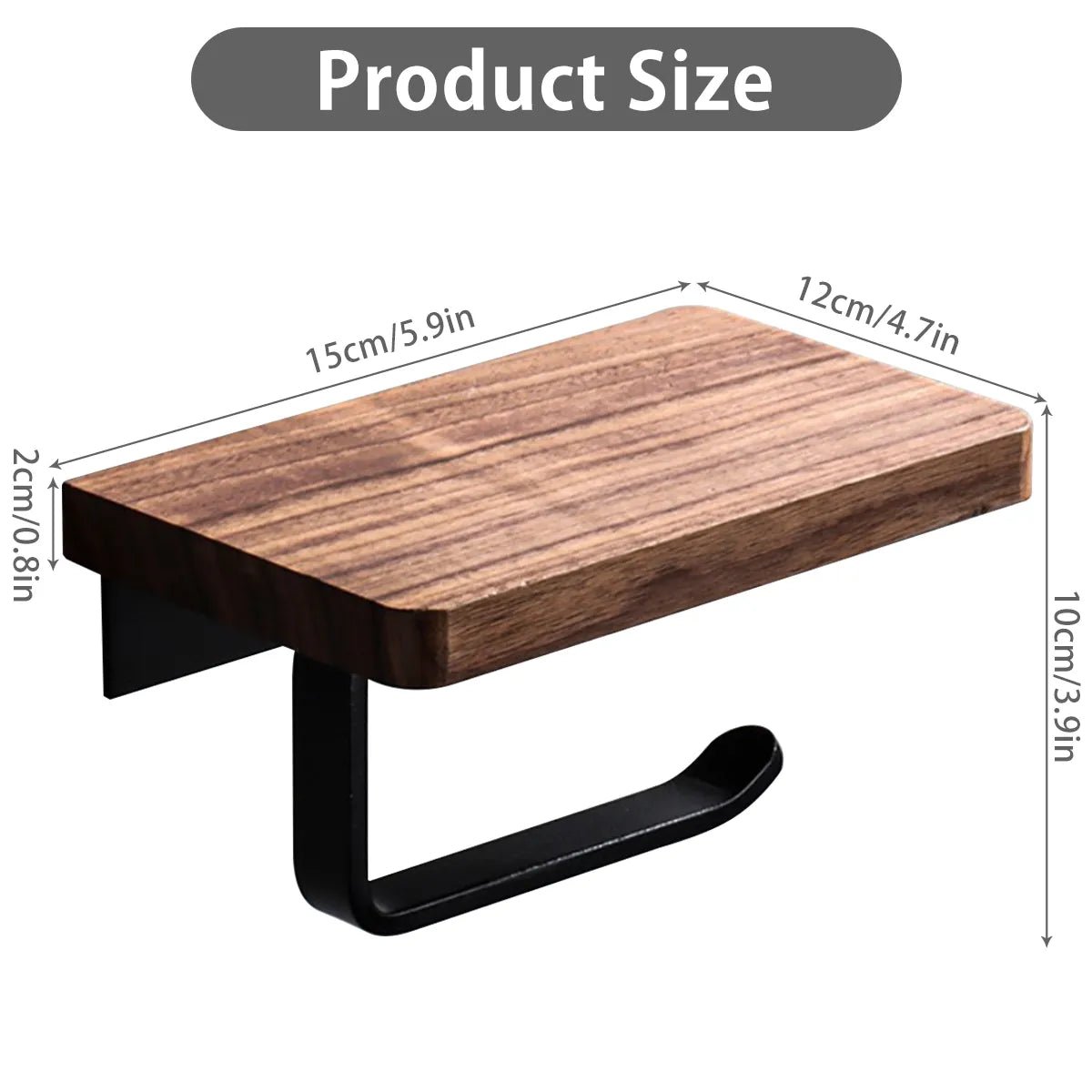 Wall - Mounted Walnut Toilet Paper Holder with Shelf - Lattea Global