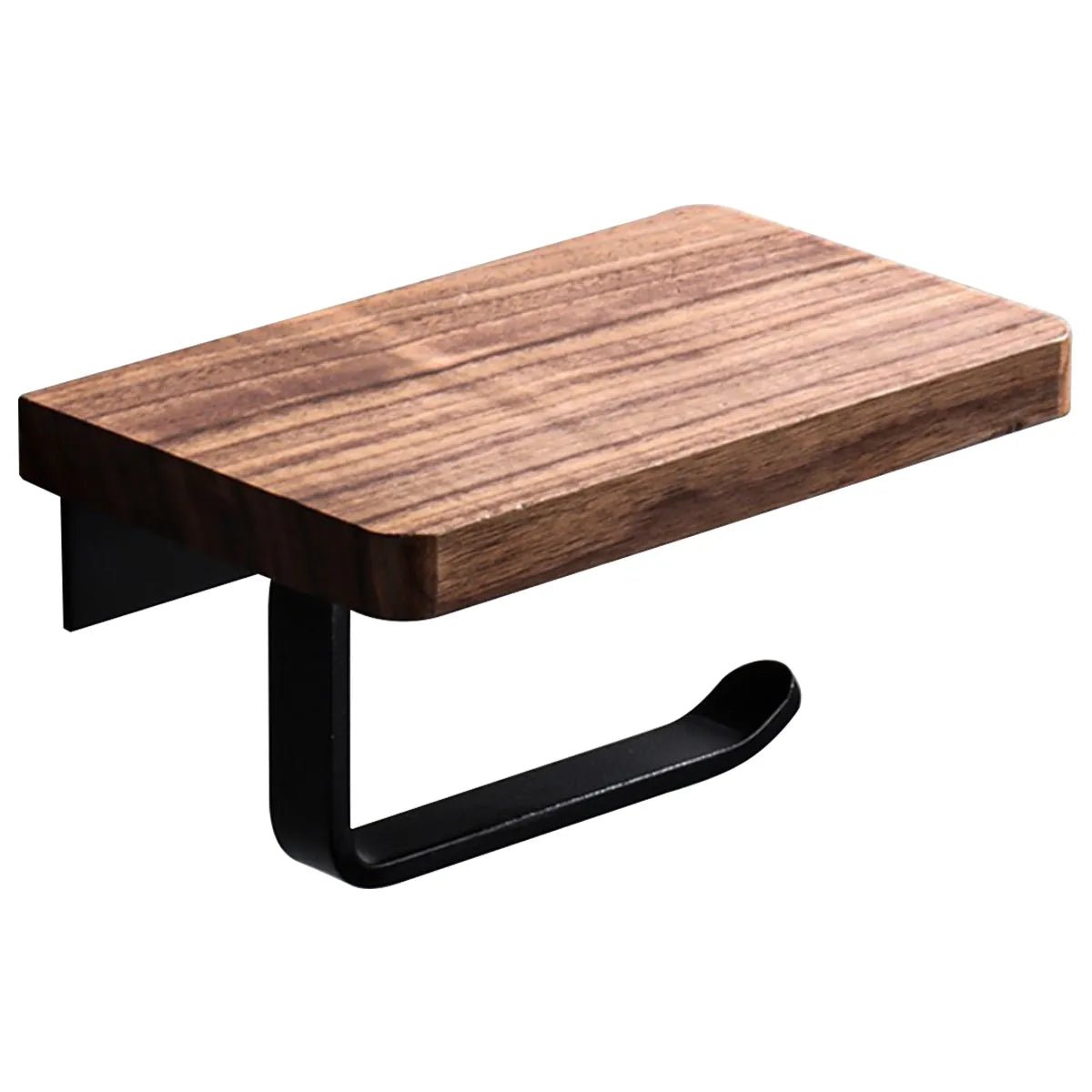 Wall - Mounted Walnut Toilet Paper Holder with Shelf - Lattea Global