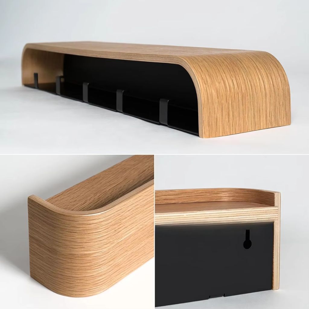 Walnut Wood Wall Hanger with Shelf 5 Hooks