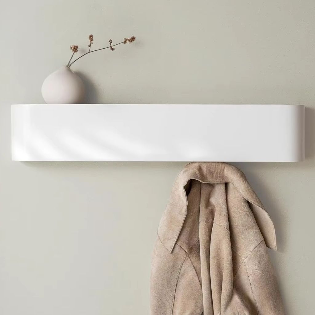 Walnut Wood Wall Hanger with Shelf 5 Hooks