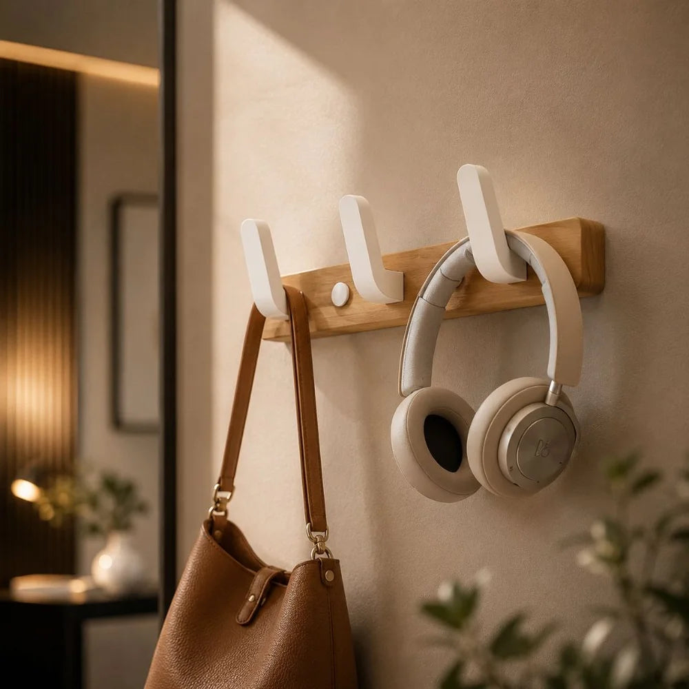 Walnut wood wall hooks rail - hooks coat hat hanger - view 2