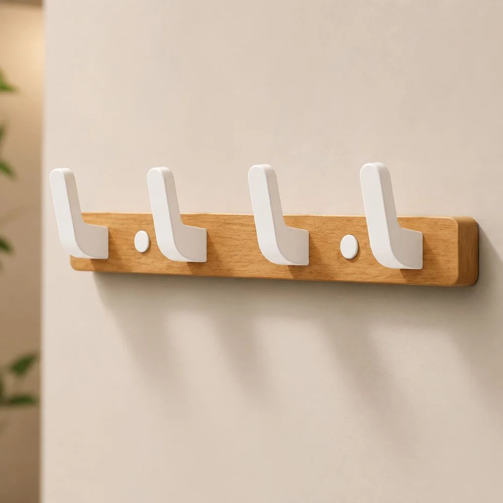 Walnut wood wall hooks rail - hooks coat hat hanger - view 11